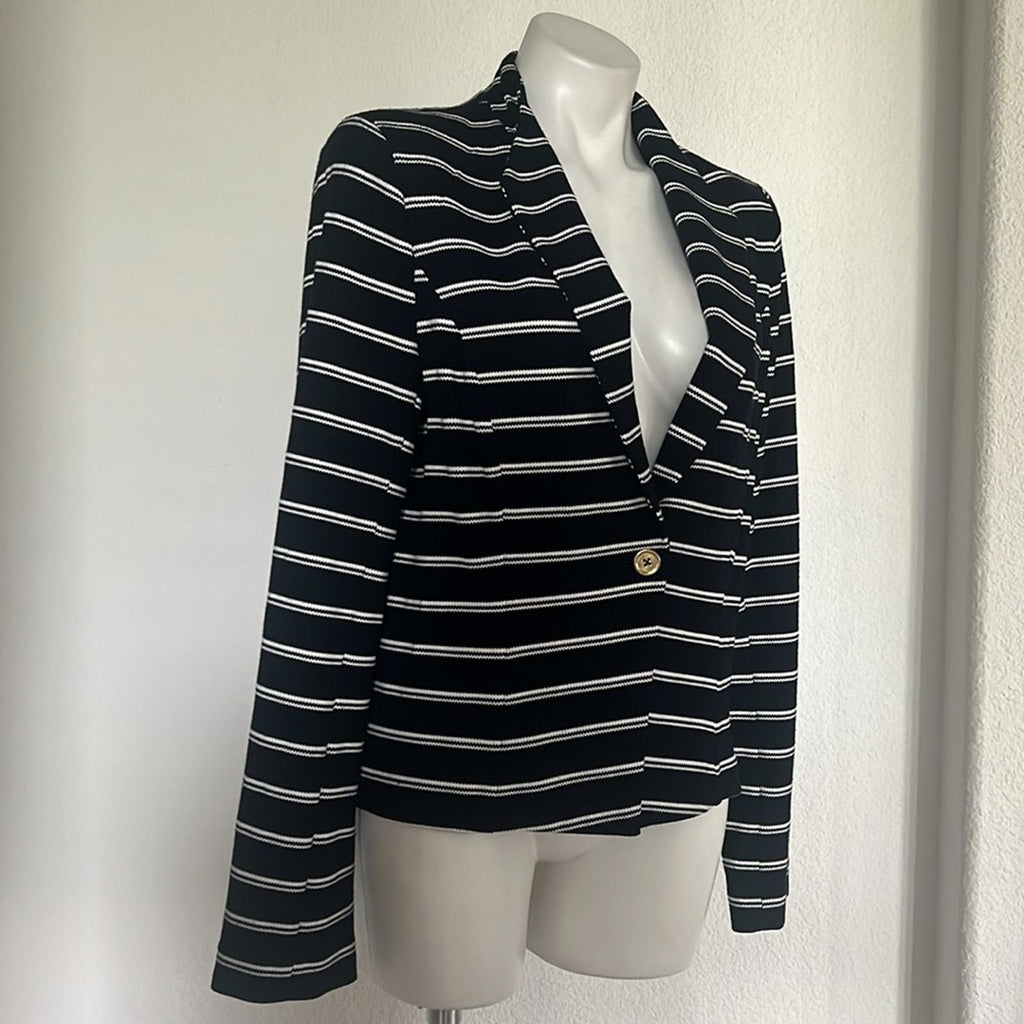 Calvin Klein Striped One-Button Blazer in Navy/White, Size 14 EXCELLENT!
