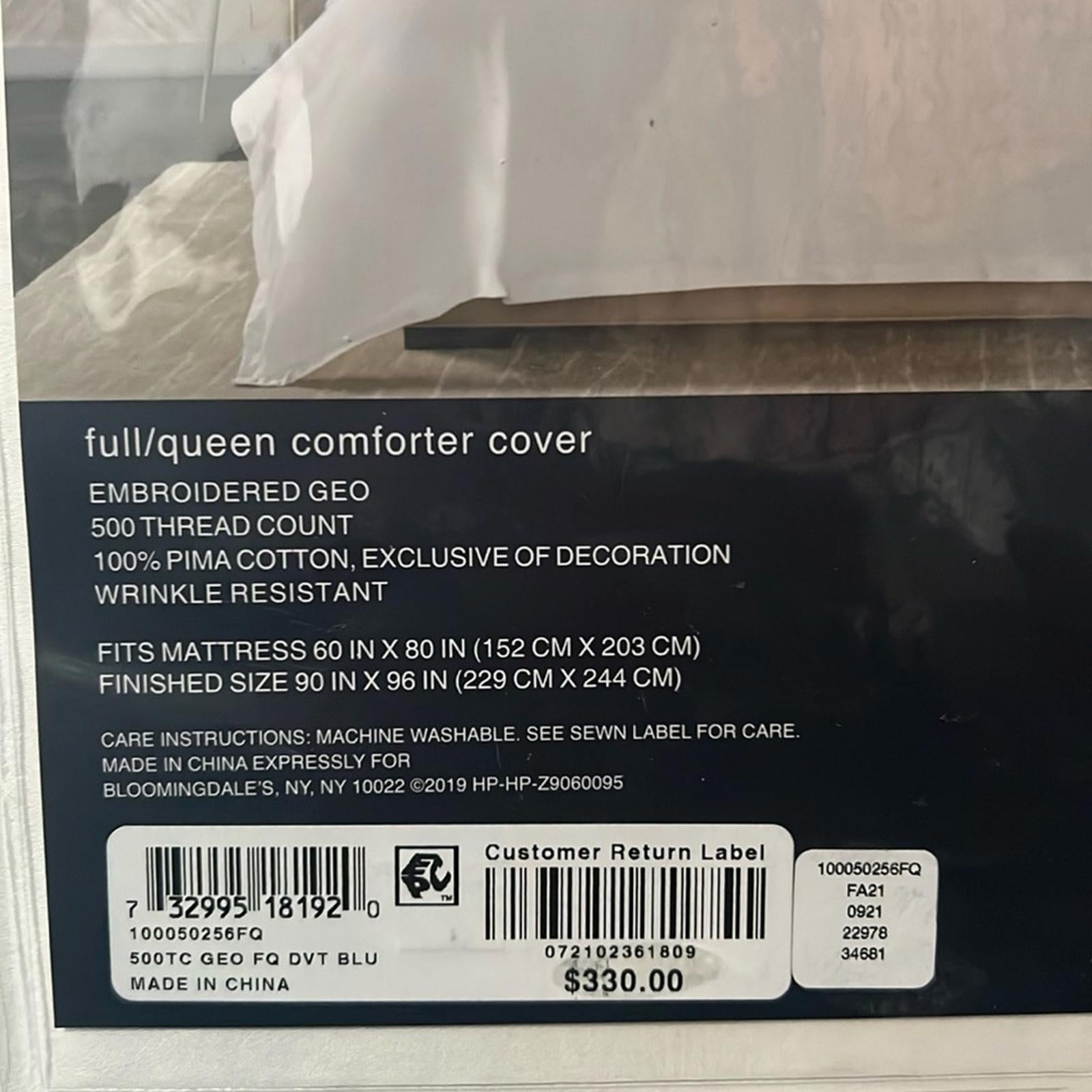 Hudson Park Collection Blue 500TC Embroidered Geo Duvet Cover, Queen NWT $330