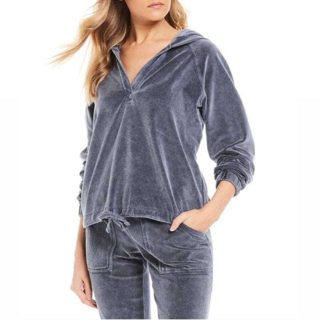 Jessica Simpson Velour Hoodie Sweatshirt in Bluish Grey, Size L New w/Tag