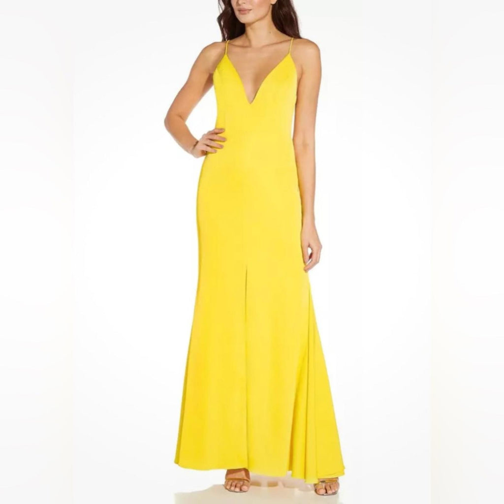 Aidan Mattox V-Neck Mermaid Gown, Evening Dress in Lemon Size 10 NWT $295