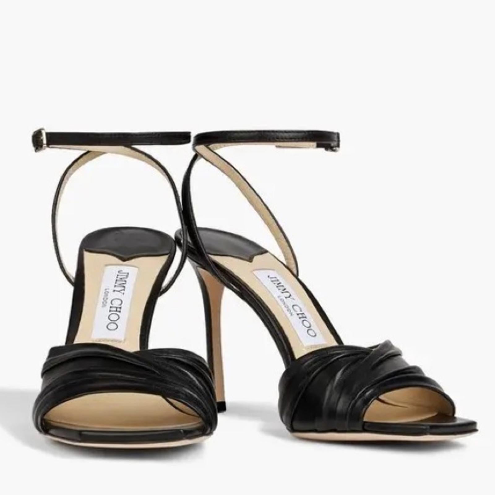 Jimmy Choo Basil Ankle Strap High Heel Black Sandals, Size 35 NEW in Box+DustBag