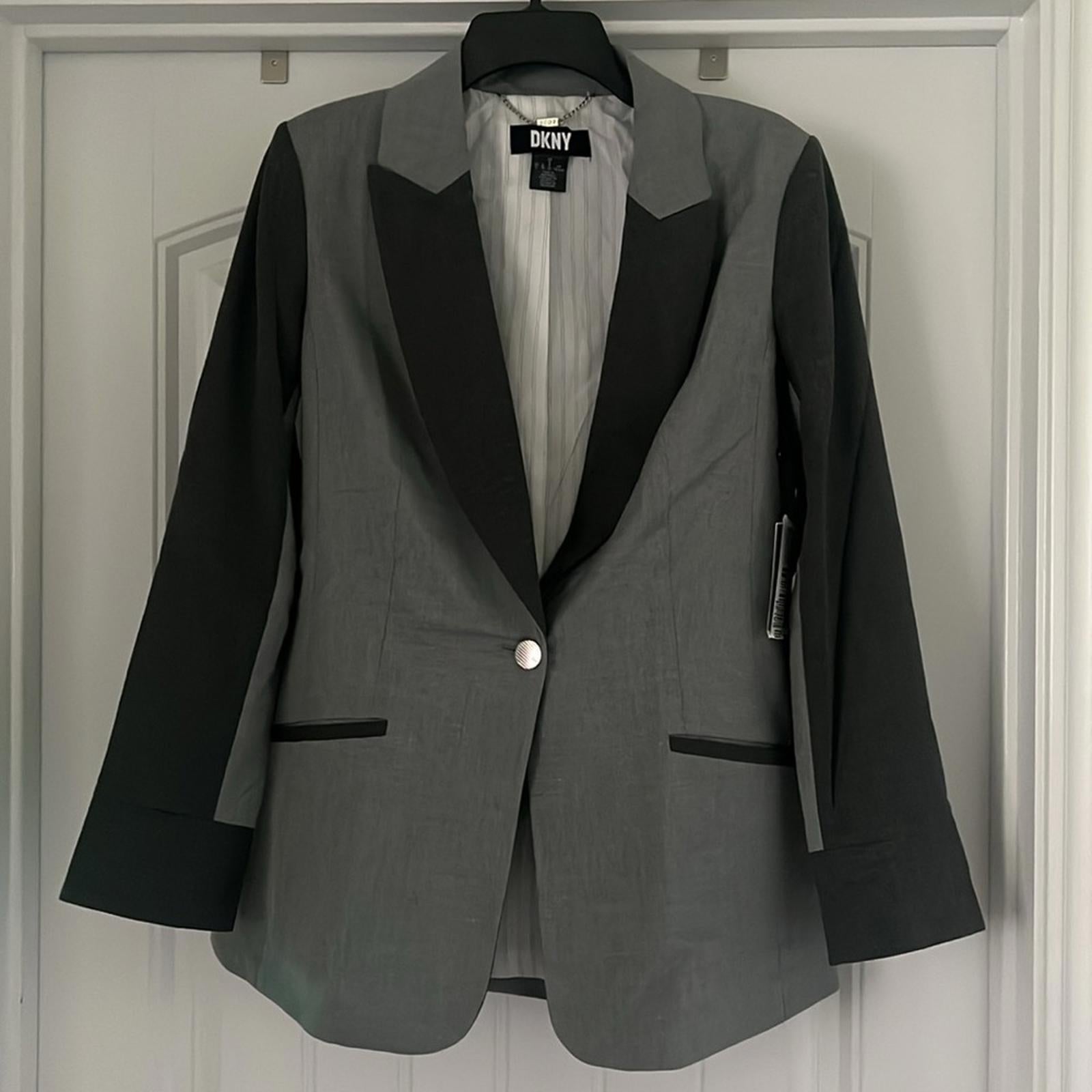 DKNY Two Tone Single Button Blazer in Gray, NWT, Size 8 $159