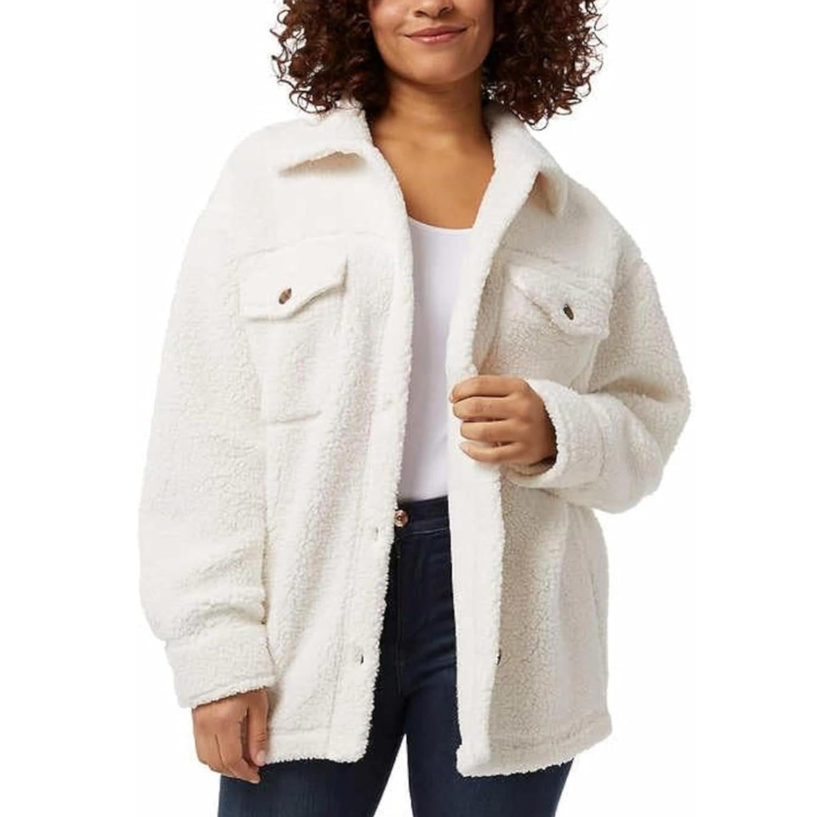 32 Degrees oversized cream fleece shirt jacket with button front in size XL