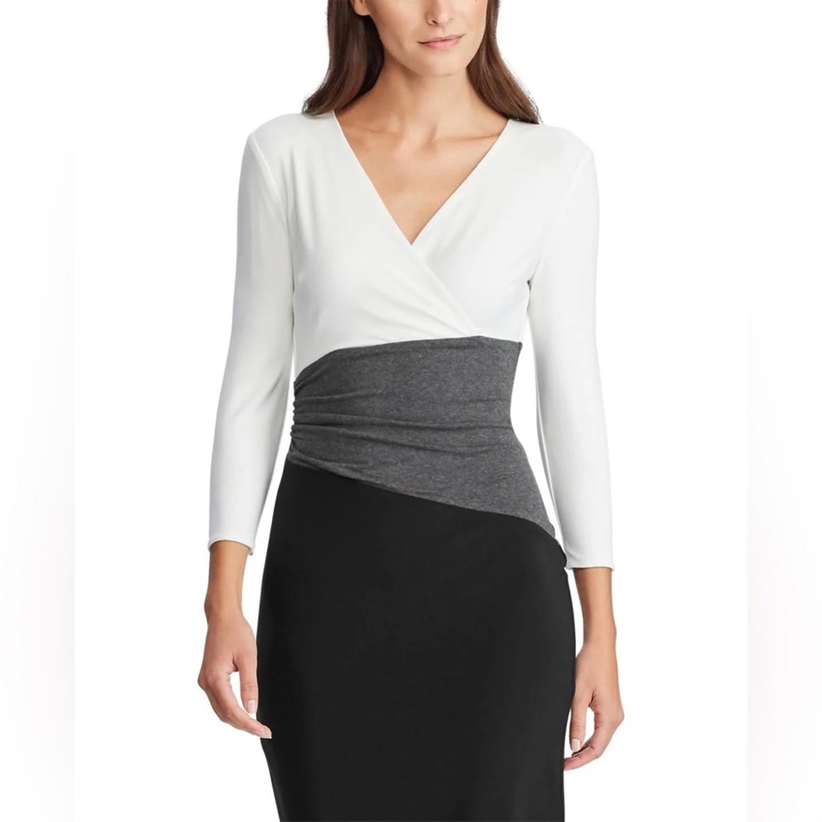 NEW Ralph Lauren Knee-Length Sheath Dress, Black/White/Grey Size 14 New w/Tag