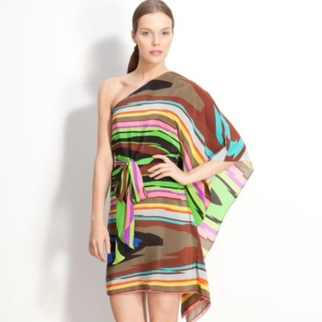 Milly of NY Silk One Shoulder Dress, Multicolor Size 4 EXCELLENT!