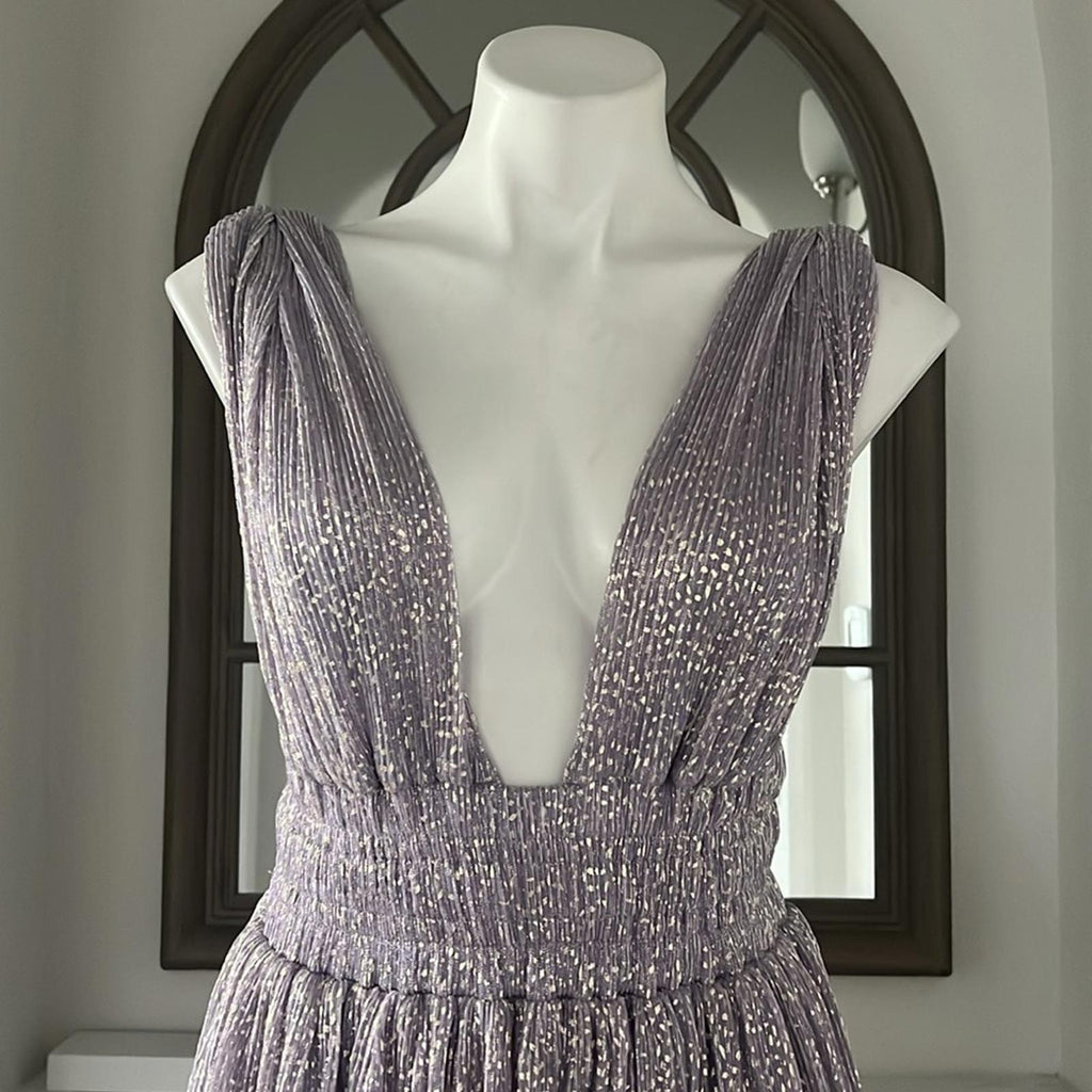 Sabina Musayev Alpha Pleated Knit Layered Maxi Dress, Lilac/Purple Size XL NEW
