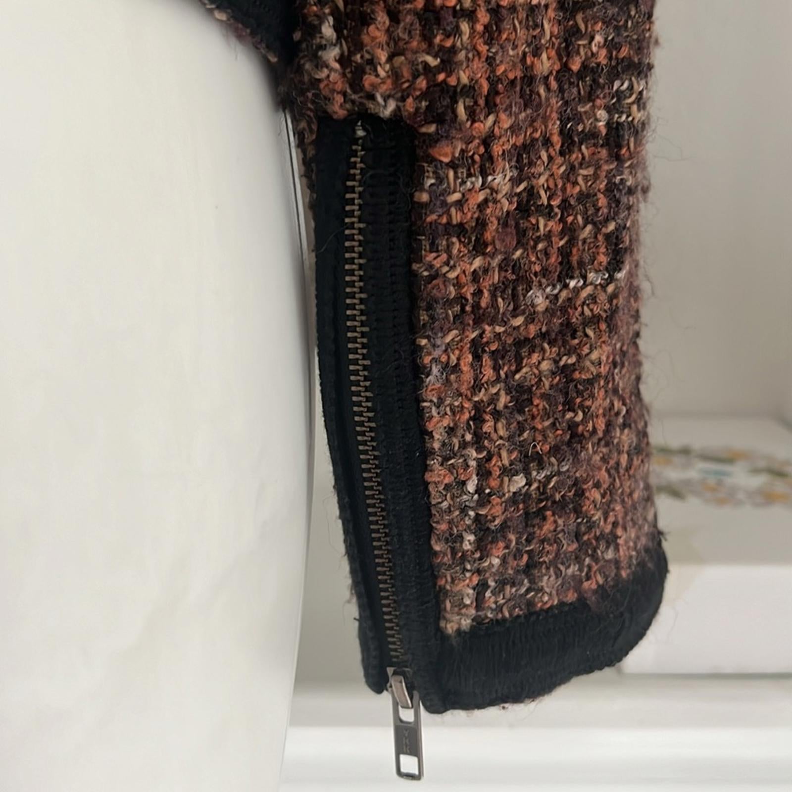 Free People Tweed Moto Jacket, Wool Brown/Purple w/Black Trim Size 4 Retail $198