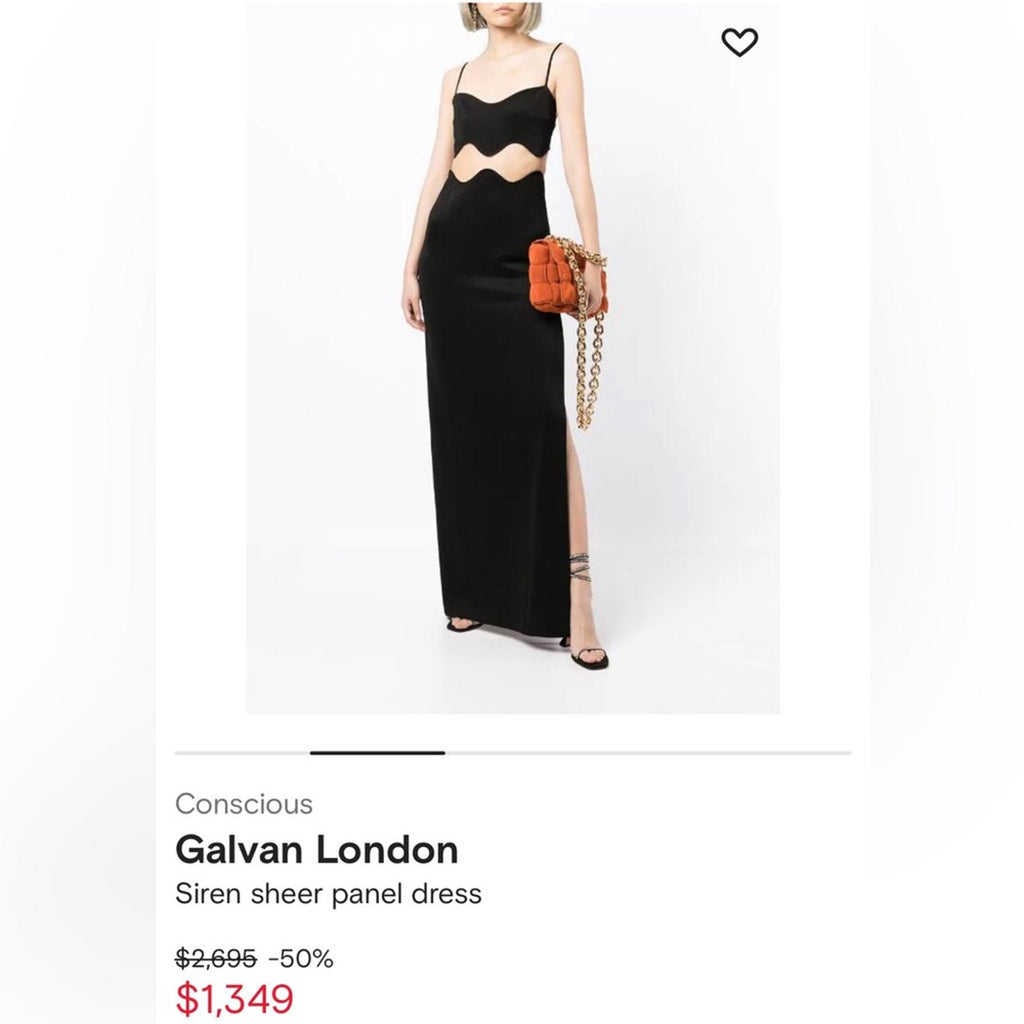NEW Galvan Siren Wavy Mesh CutOut Maxi Dress, Size US8 | FR40 Black NWT $1,995