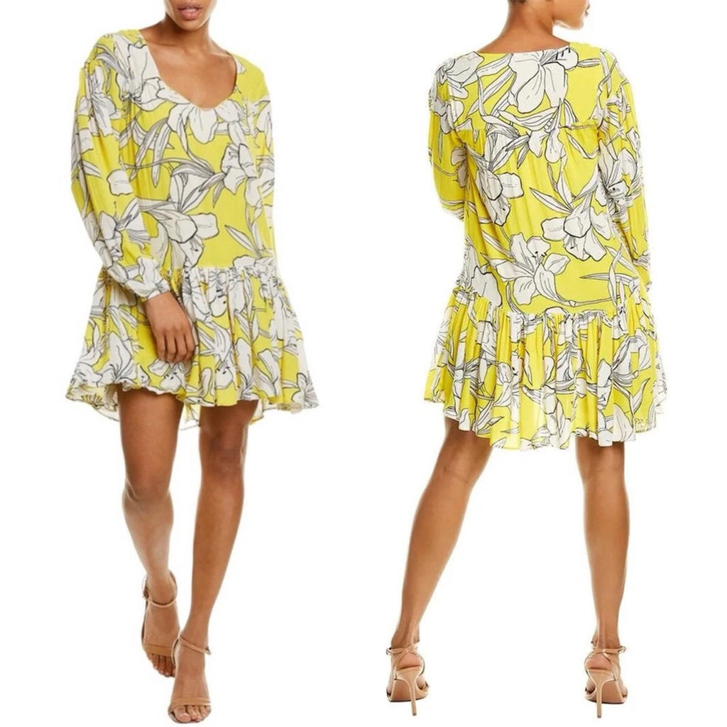 Walter Baker Lilith Floral Long Sleeve Dress in Hibiscus Sun Size L, NWT $268