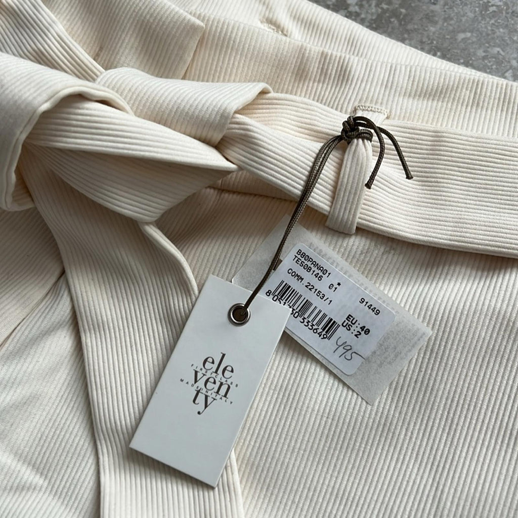 NWT ELEVENTY High-Waisted Ribbed Pants in Cream, Size EU40 | US2 New w/Tag $495