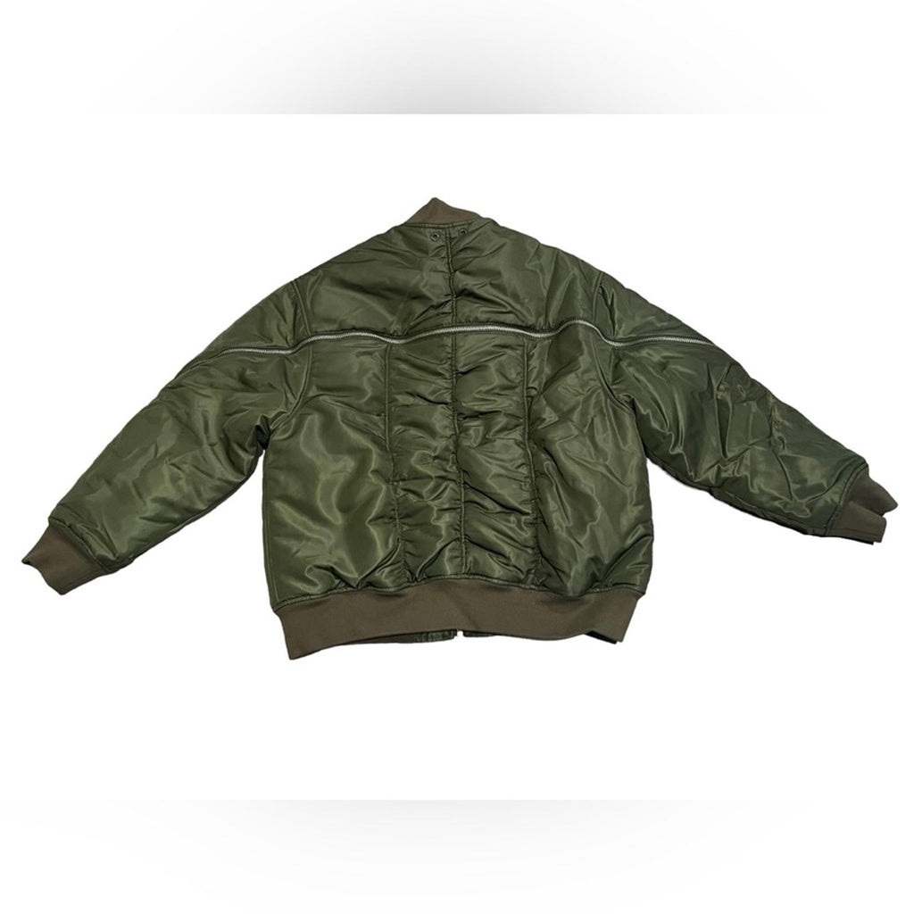 All Saints Scout Ruched Bomber Jacket in Khaki Green, Size L New w/Tag