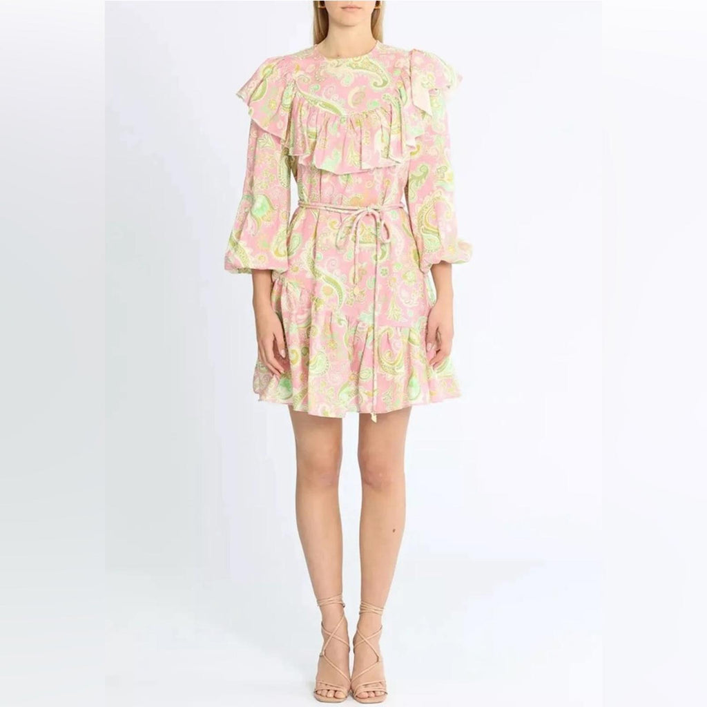 ALÉMAIS Marta Linen Ruffle Mini Dress, Size AUS 4 New w/Tag
