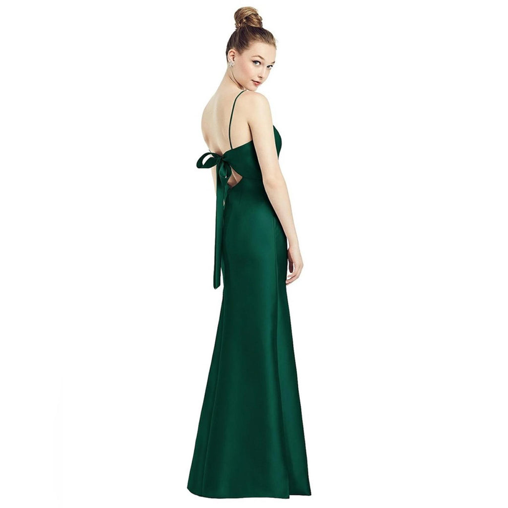 Alfred Sung Open-Back Bow Tie Satin Trumpet Gown Hunter #D780, Size 0 New w/Tag
