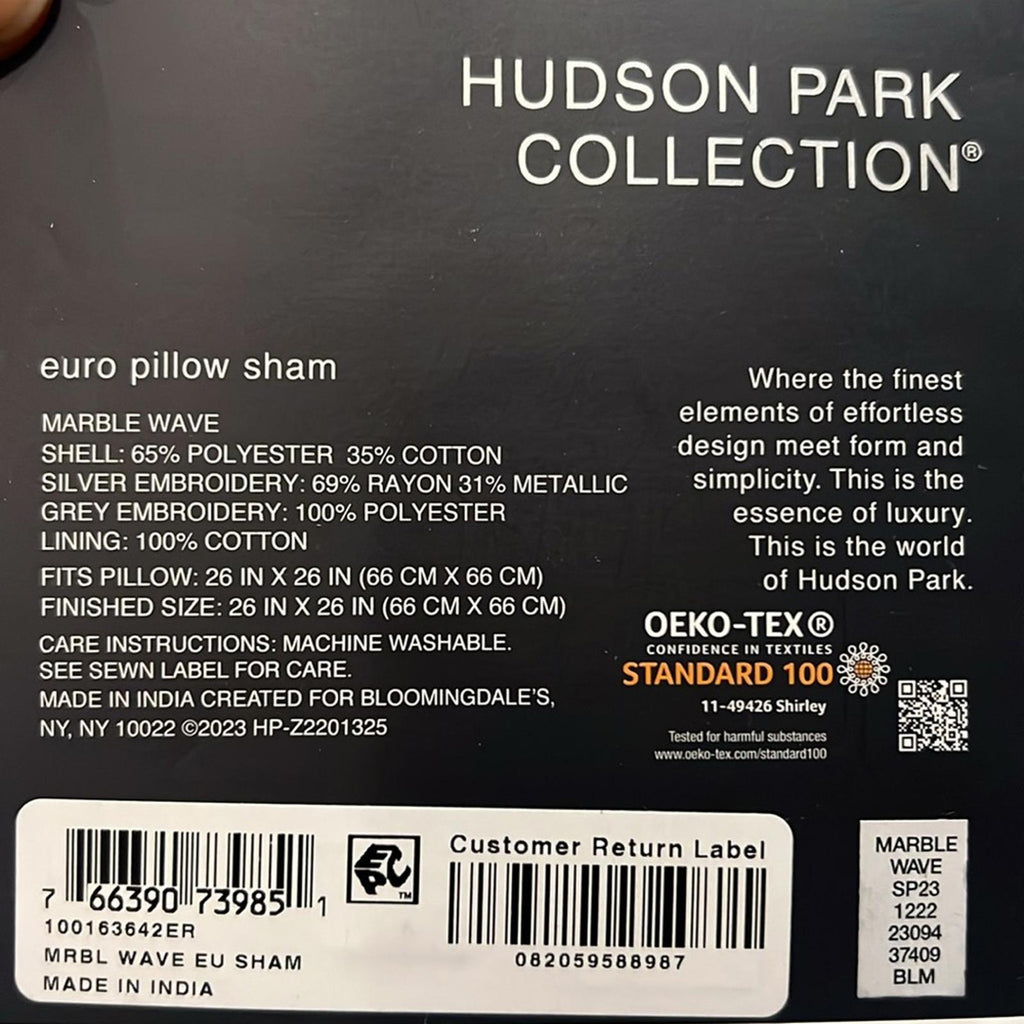 Hudson Park Collection Marble Wave Euro Sham in Silver, New w/Tag, Retail $185