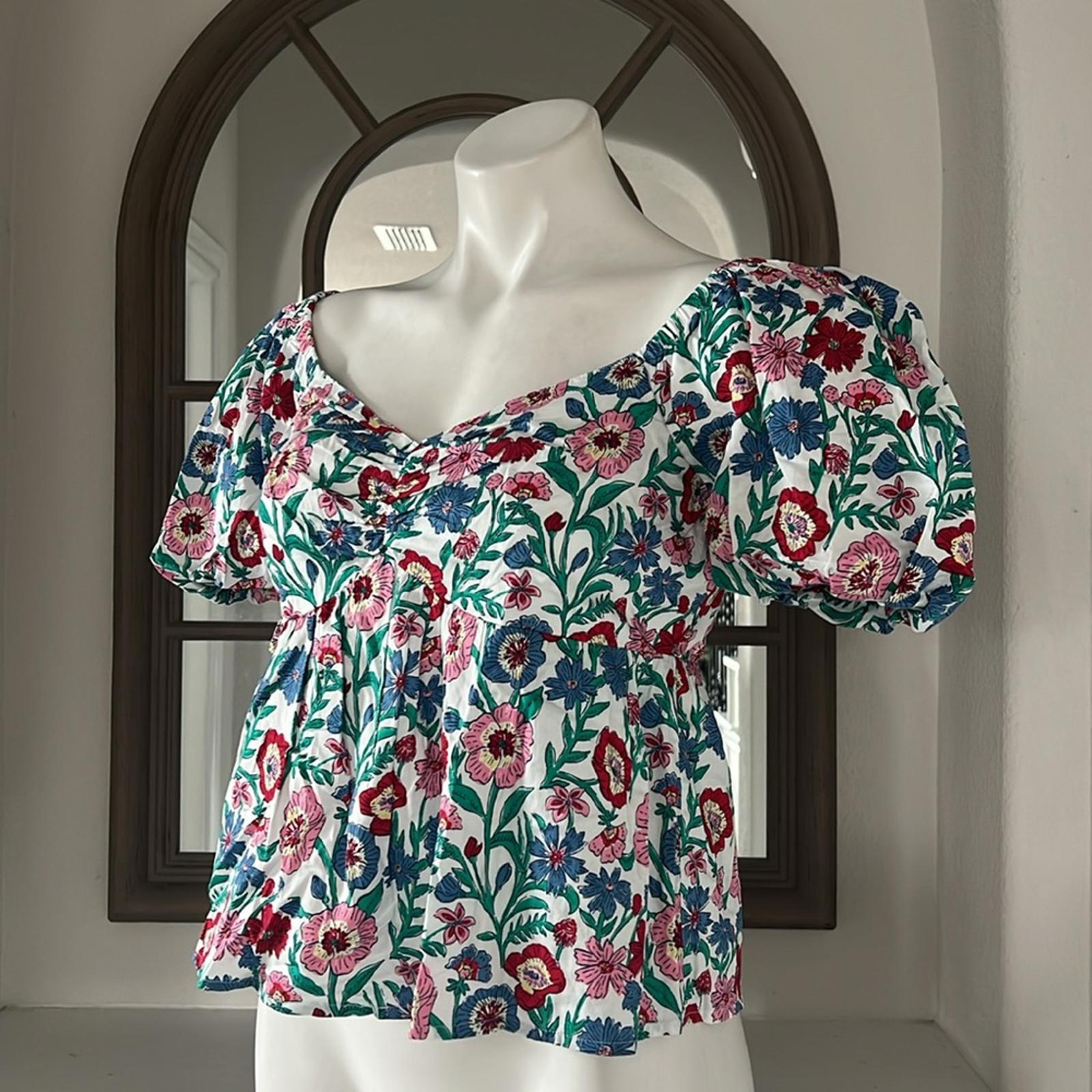 Vineyard Vines Multi Floral Puff Sleeve Top, Size S New w/Tag