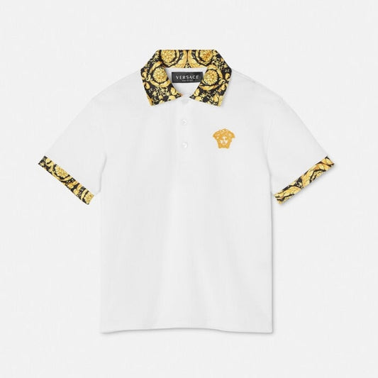 Versace Boys Barocco Logo Polo Shirt in White, Size 12A (152cm) New w/Tag $275