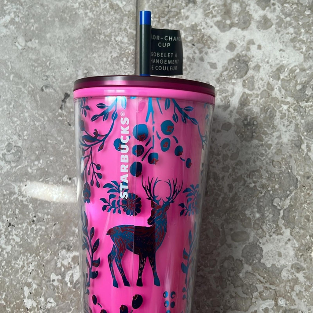 NEW Starbucks ‘Woodland Lace Color Change’ Tumbler 24oz Venti, Pink Red