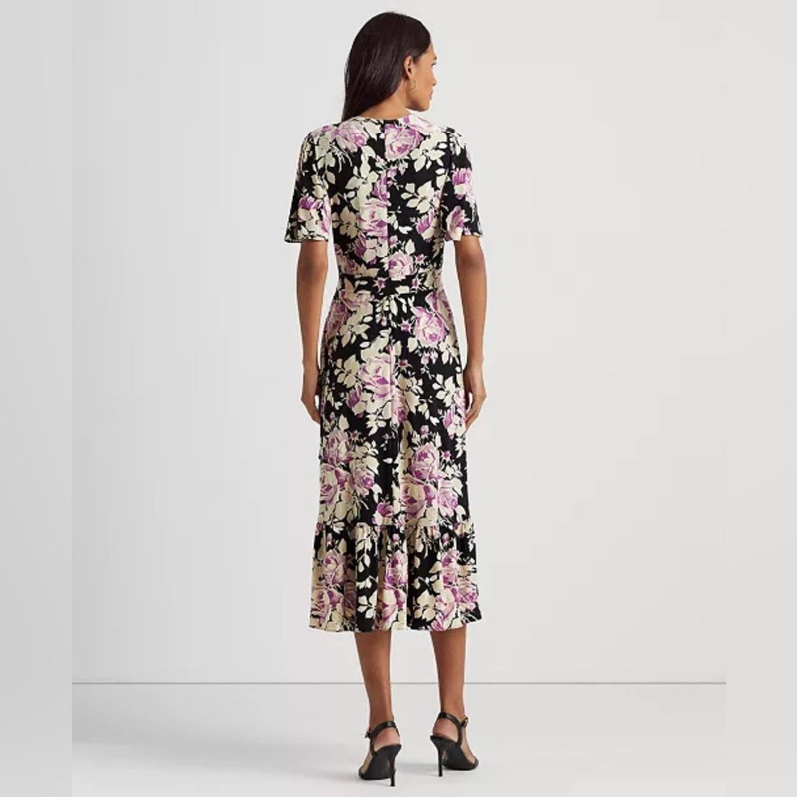 NEW Lauren Ralph Lauren Floral Belted Jersey Dress Size 16 EXCELLENT Retail $338