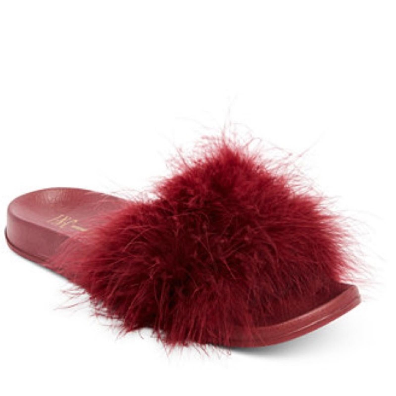 INC Faux-Marabou Slide Slippers in Red, Size XL 11/12 New w/Tag