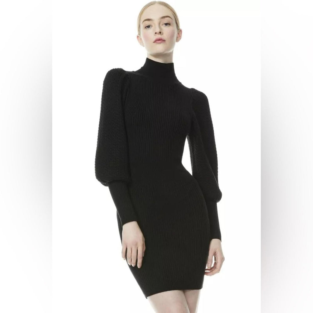 Alice+Olivia Revolve* Caleb Puff Sleeve Bodycon Sweater Dress, Size S New w/Tag