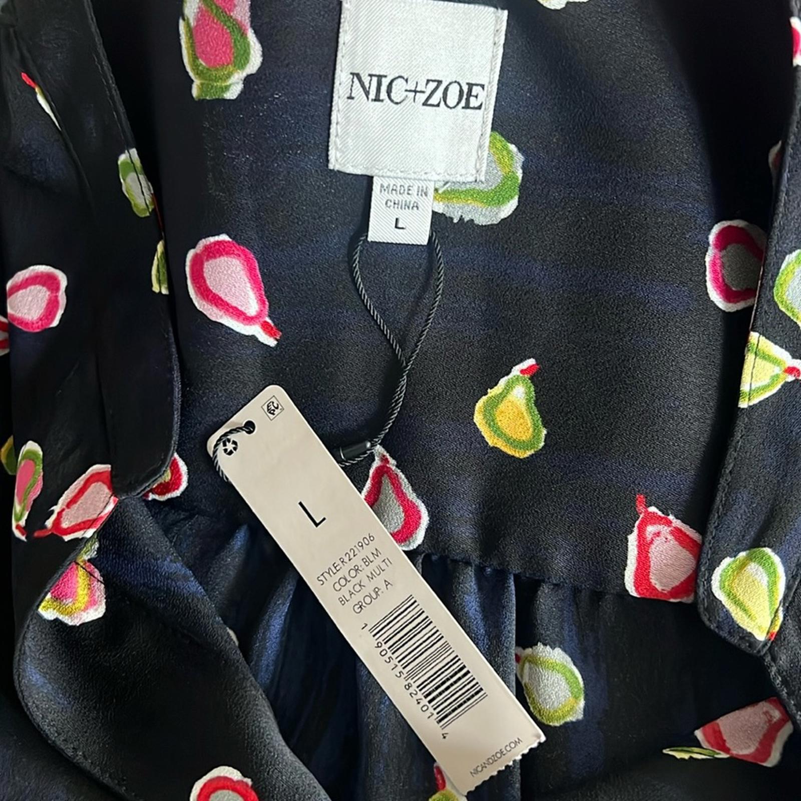Nic+Zoe Tiered Long-Sleeve Dress w/Mandarin Collar, Black Multi, Size L NWT $188
