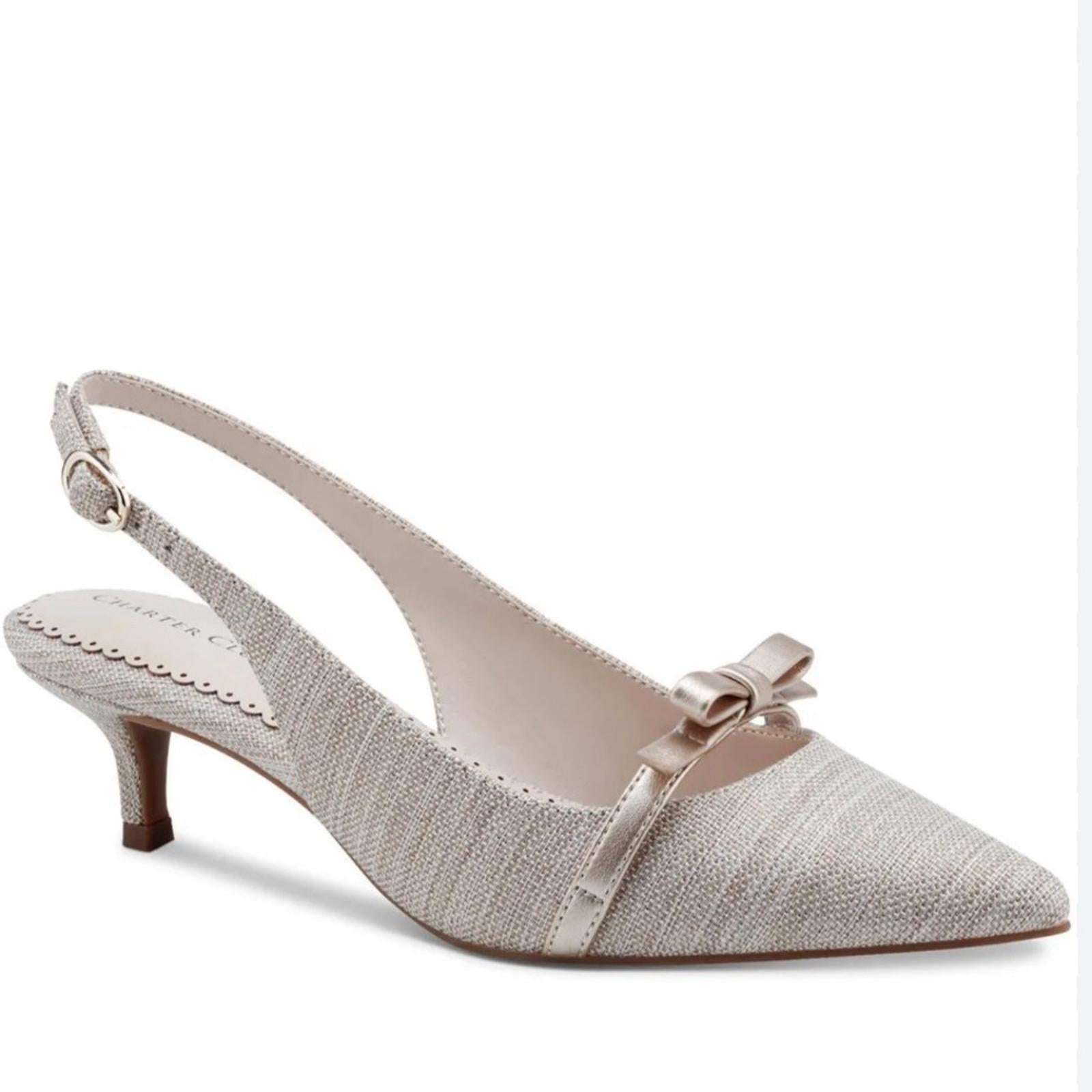 Charter Club Gilaa Slingback Pumps Kitten Heel Shoes, Natural/Gold Size 11 NWT