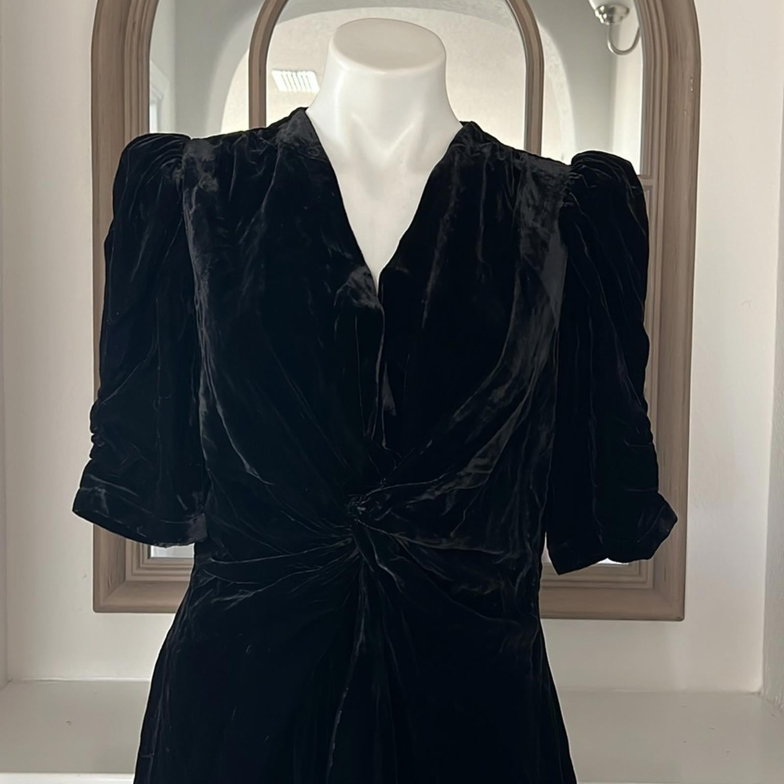 RHODE Leanna Twisted Puff Sleeve Mini Dress, Black Size L New w/Tag Retail $495