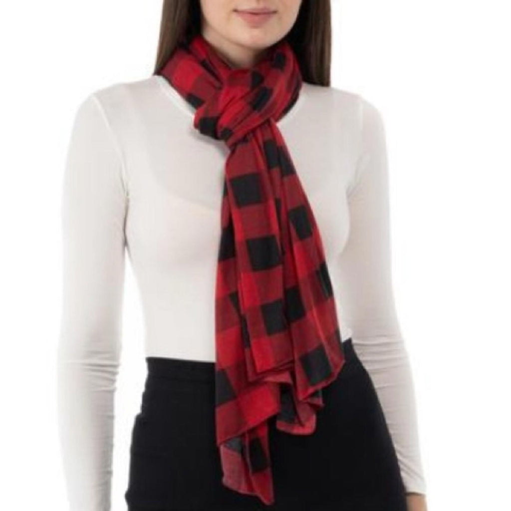 Jenni Buffalo Check Jersey Scarf w/Multiple Ways to Wear in  Black/Red, NWT