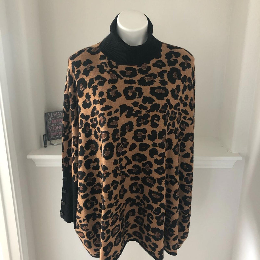 Anne Klein Leopard Print Turtleneck Sweater, Size L/XL New w/Tag