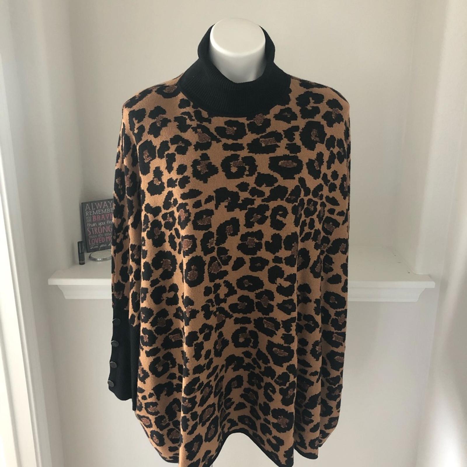 Anne Klein Leopard Print Turtleneck Sweater, Size L/XL New w/Tag