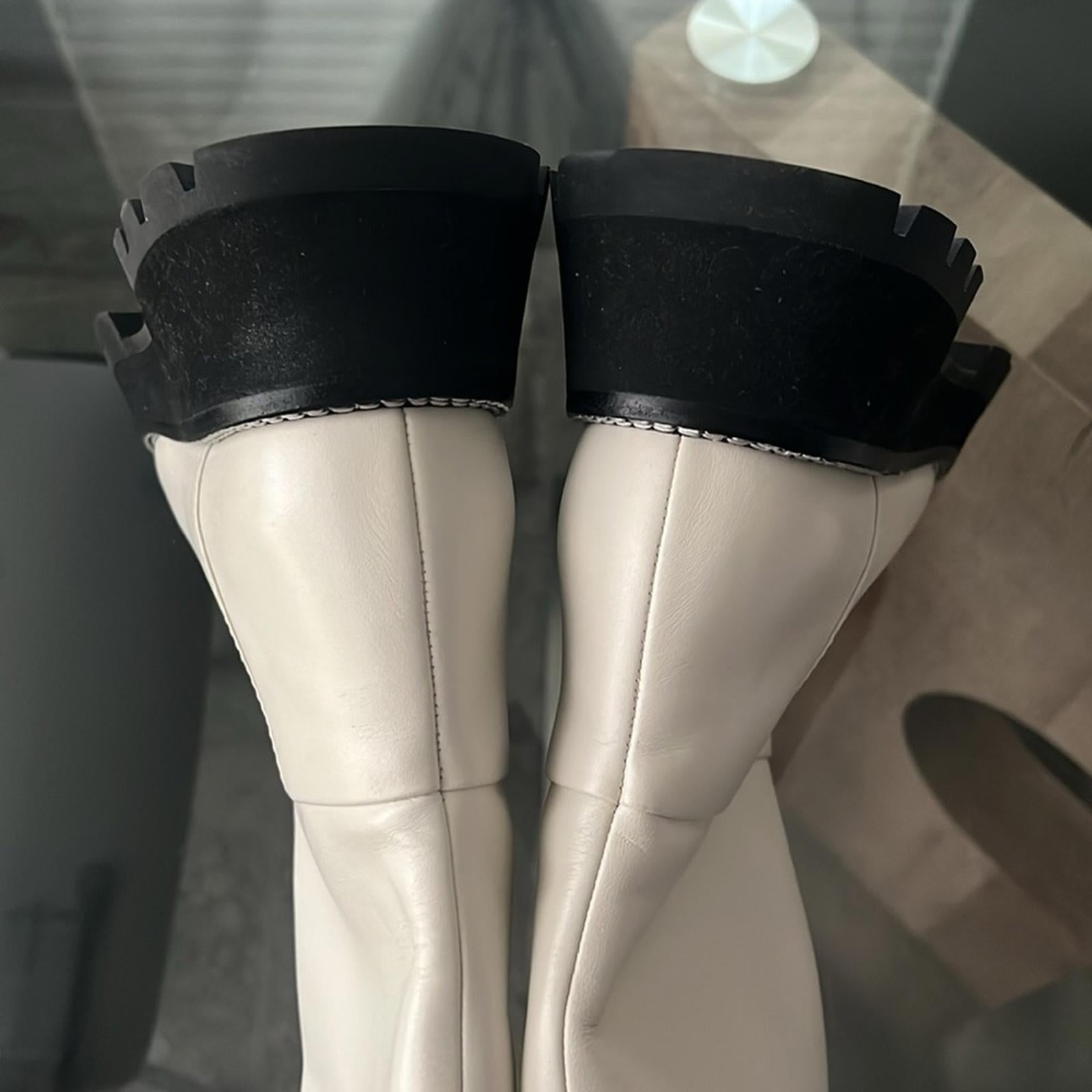 3.1 Phillip Lim Kate Lug Sole Knee High Boots, Bone/Black Size 38.5 New w/o Box