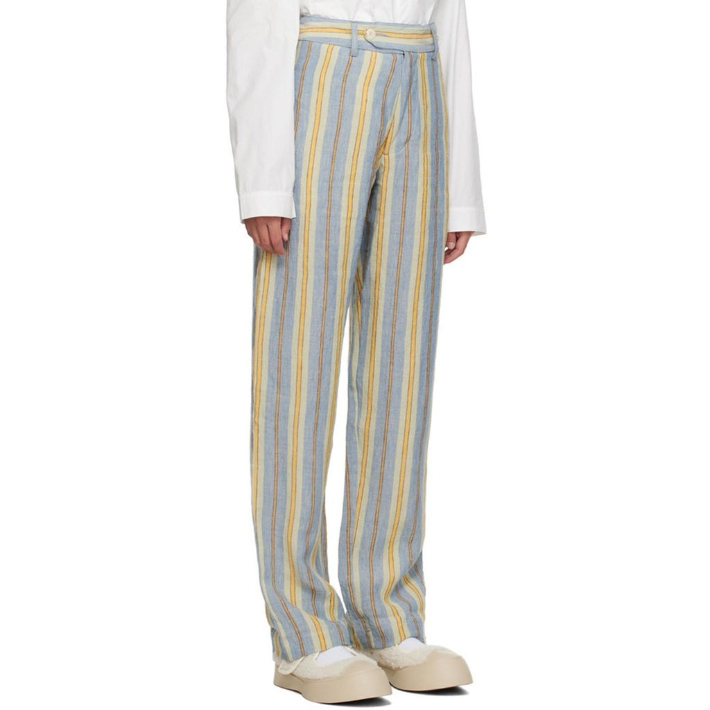 Nicholas Daley Linen Striped Trousers in Blue/Mustard, Size 34 NEW w/Tag $650