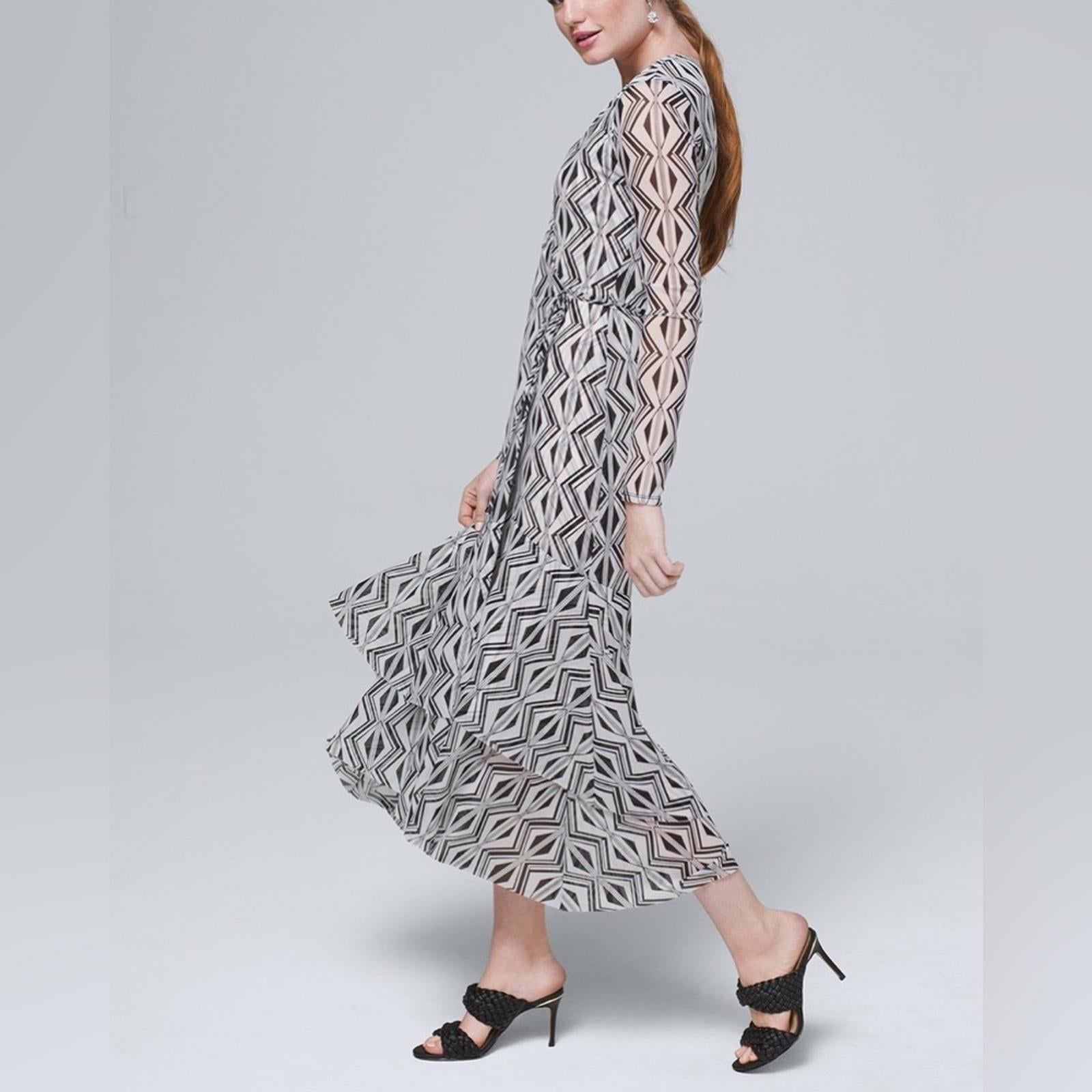 WHBM Tiered Mesh Wrap Dress, Black White Size 2, New w/o Tag Retail $160.00