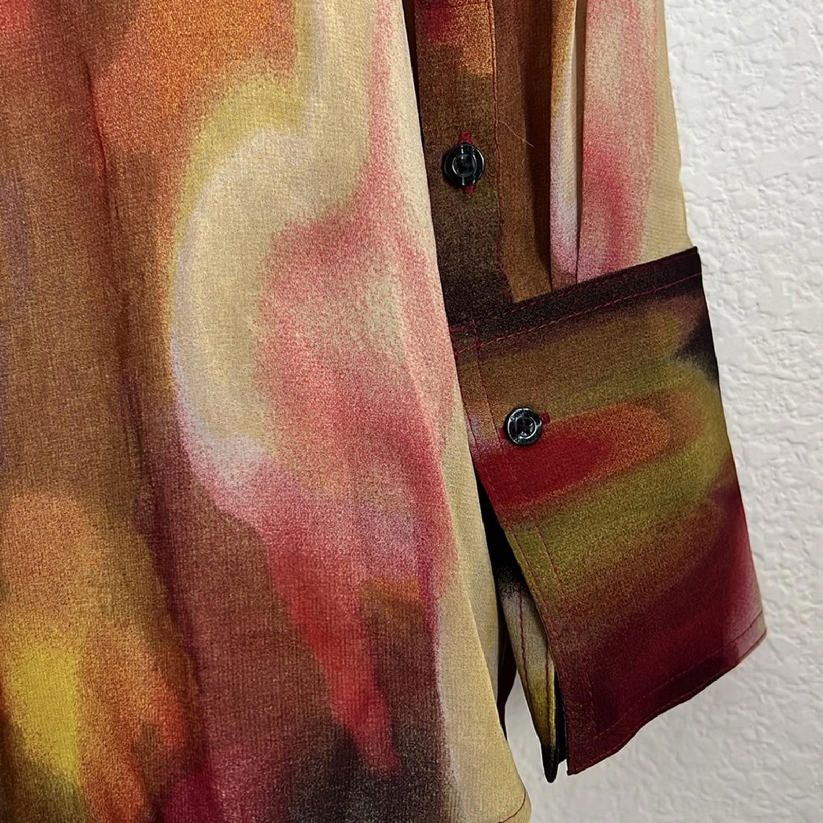Calvin Klein Beige Ruched Waist Printed Tunic Button-Up Top, NWT, Size S
