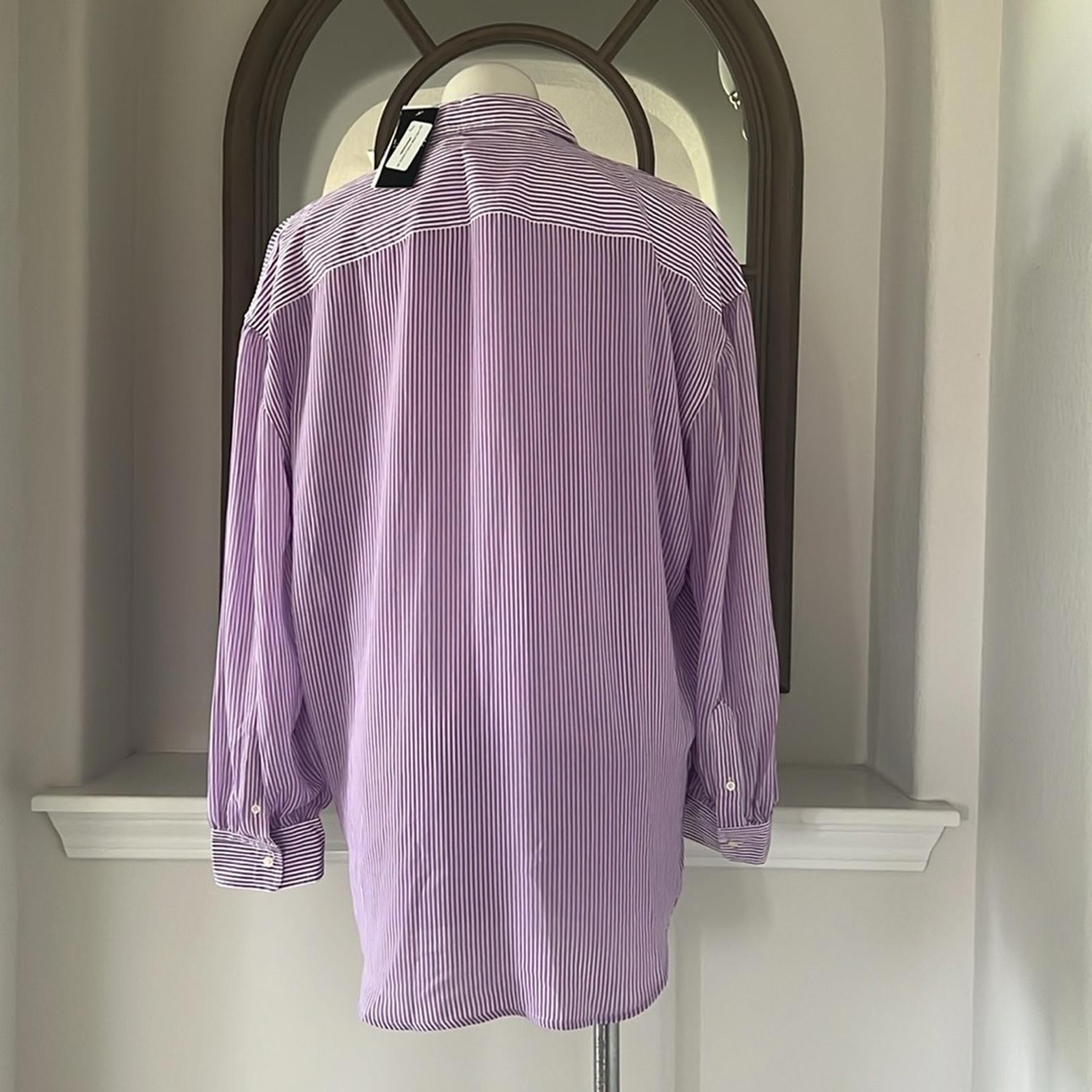 Lauren Ralph Striped Broadcloth Shirt in Lavender, Size XL New w/Tag
