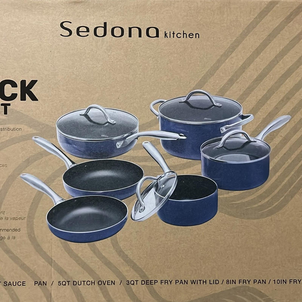 NWT Sedona 10-Piece Non-Stick Cookware Set with Tempered Glass Lid, NEW in Box