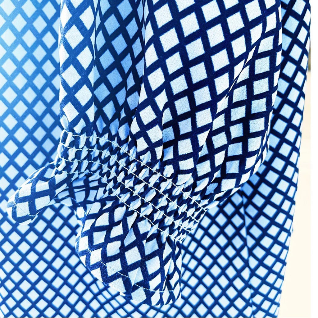 Talbots Smocked Cuff Blouse Trellis Print in Blue, Plus Size 3X NEW w/o Tag