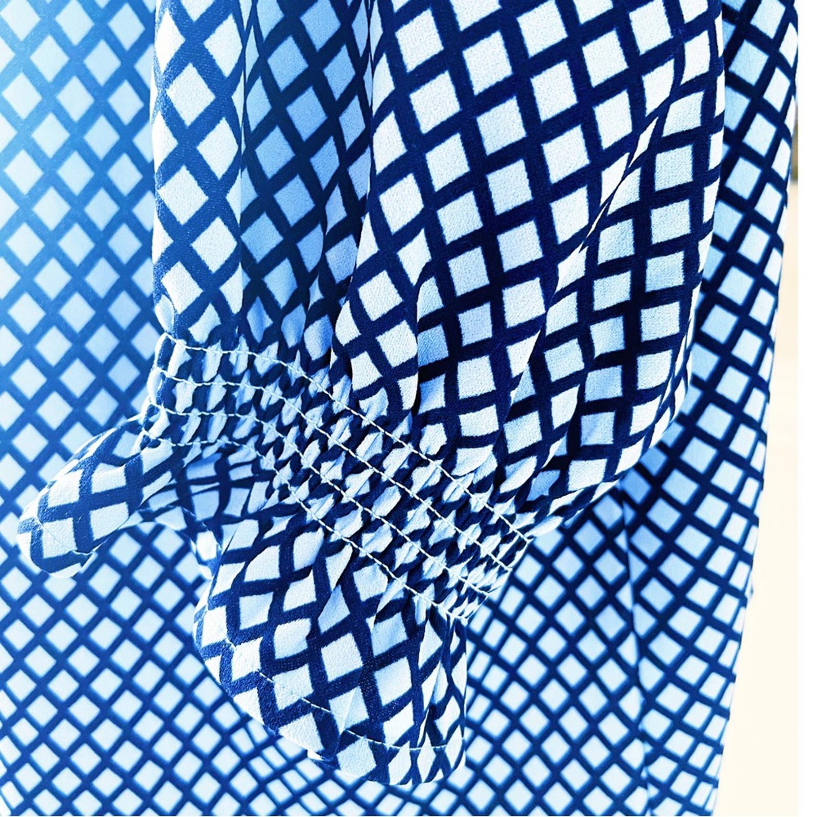 Talbots Smocked Cuff Blouse Trellis Print in Blue, Plus Size 3X NEW w/o Tag