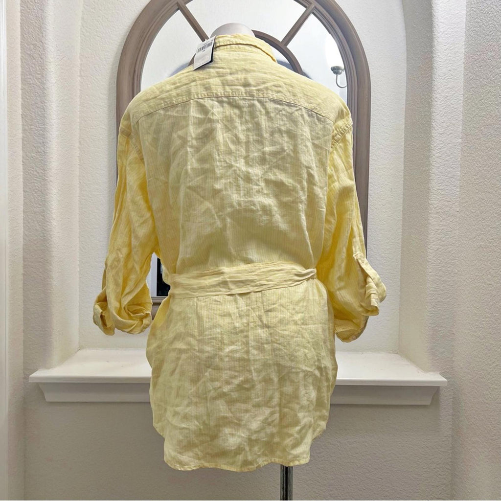 Lauren Ralph Lauren Linen Belted Tunic Blouse in Yellow, Plus Size 2X NEW