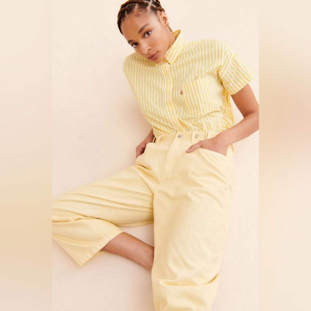Anthropologie’s Edwin Maiia Trouser Wide Leg Jeans in Lemonade, Size L NEW $228