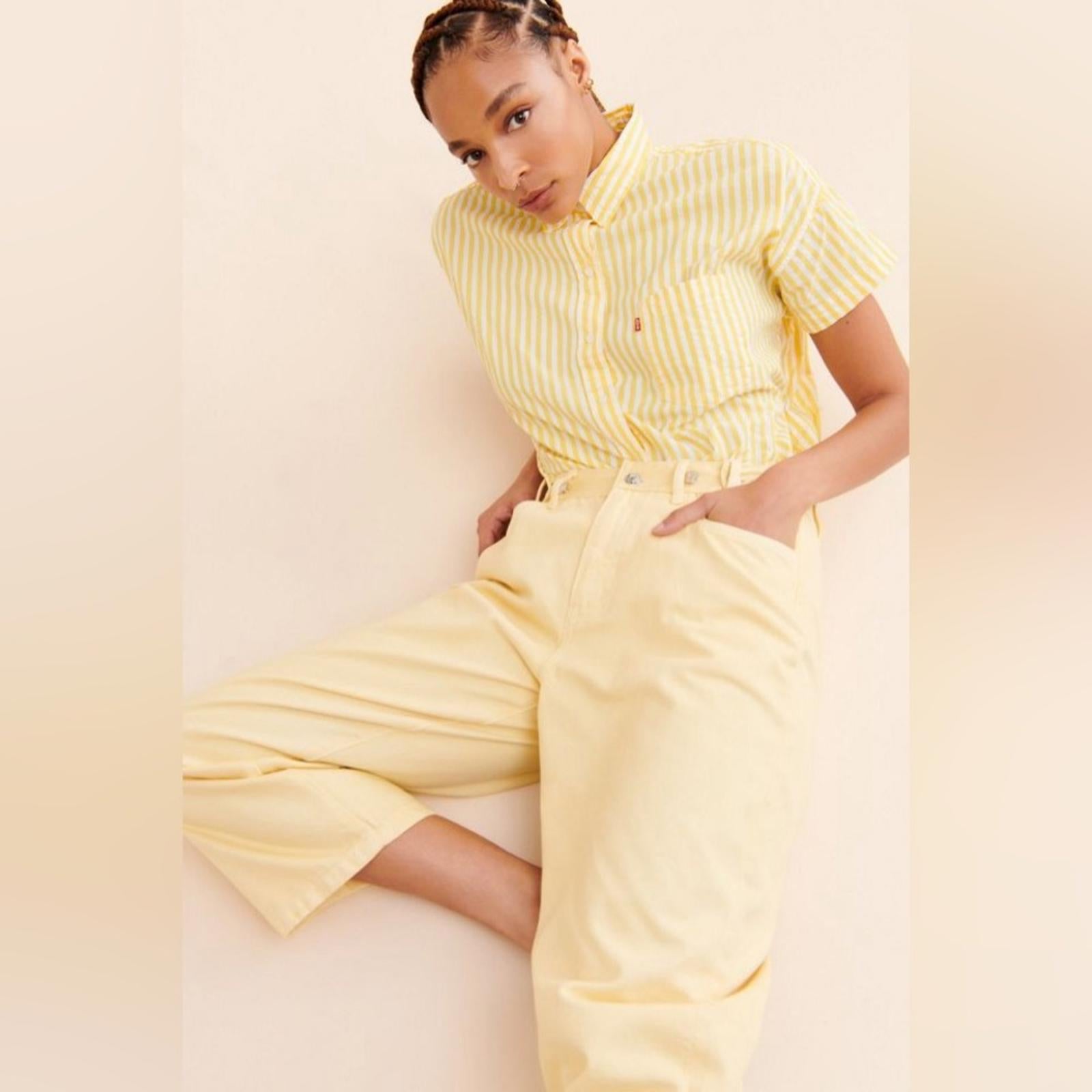Anthropologie’s Edwin Maiia Trouser Wide Leg Jeans in Lemonade, Size L NEW $228