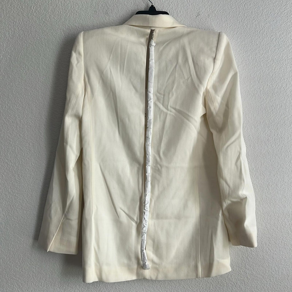 Galvan London Spinal Chain Embellished Blazer in Off White/Silver, NWT, Size 2
