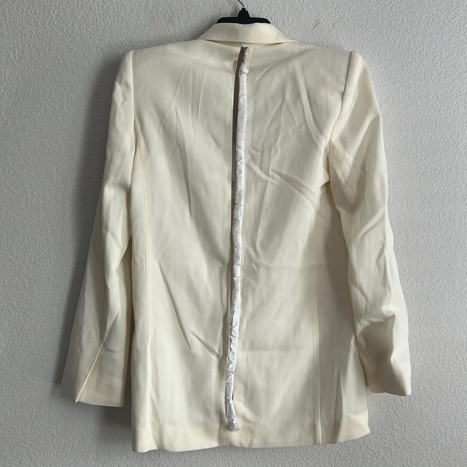 Galvan London Spinal Chain Embellished Blazer in Off White/Silver, NWT, Size 2