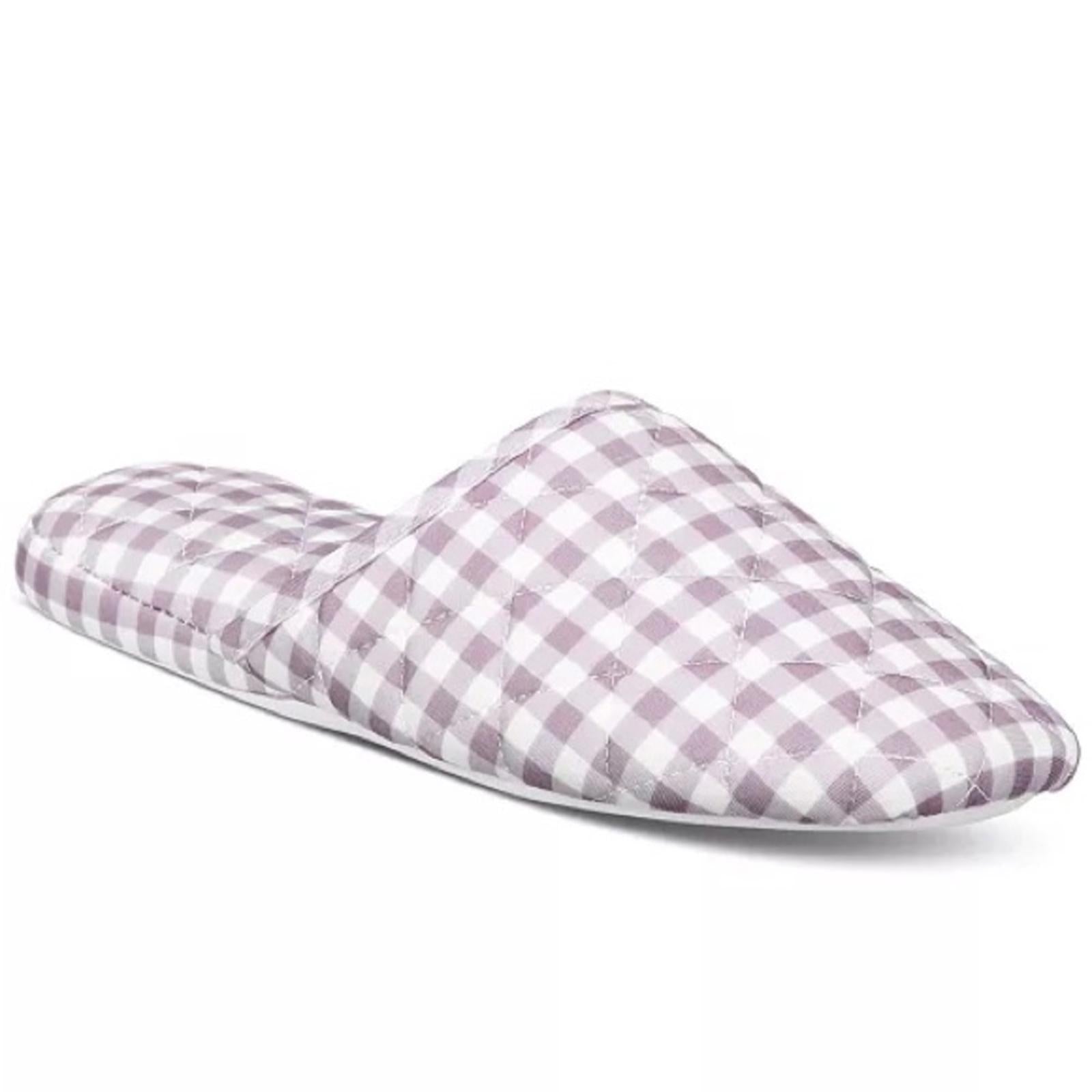 Charter Club Quilted Gingham Clog Slippers in Purple/White Size Medium (US 7-8)