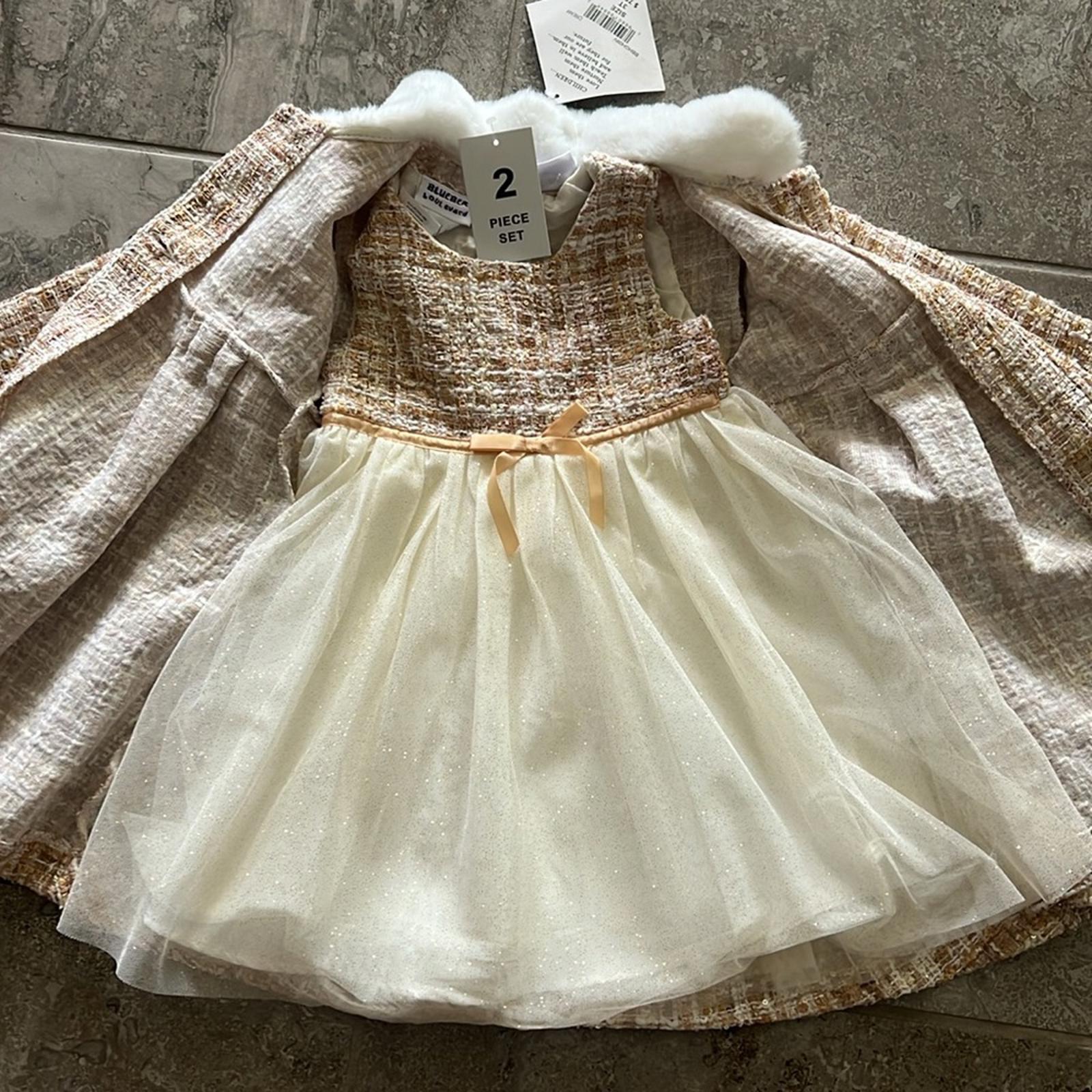 Blueberi Boulevard Tweed Boucle Coat w/Sleeveless Glitter Tulle Dress Set NWT 3T