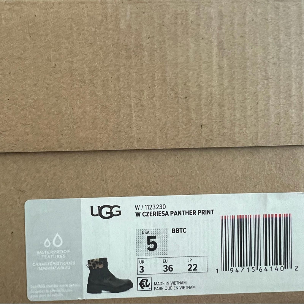 UGG Czeriesa Panther Print Leather Boots in Black, NWT, Size 5