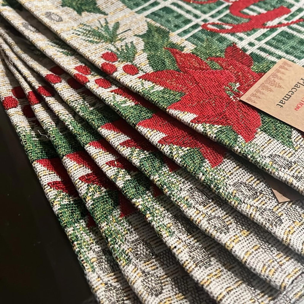 NWT Serafina Home Holiday Joy Christmas Tapestry Placemats, Set of Six New w/Tag