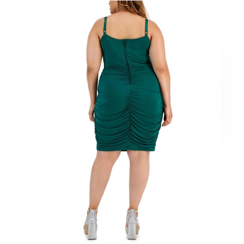 Emerald Sundae Plus Ruched Knee Bodycon Dress in Hunter Green, Size 18 NWT