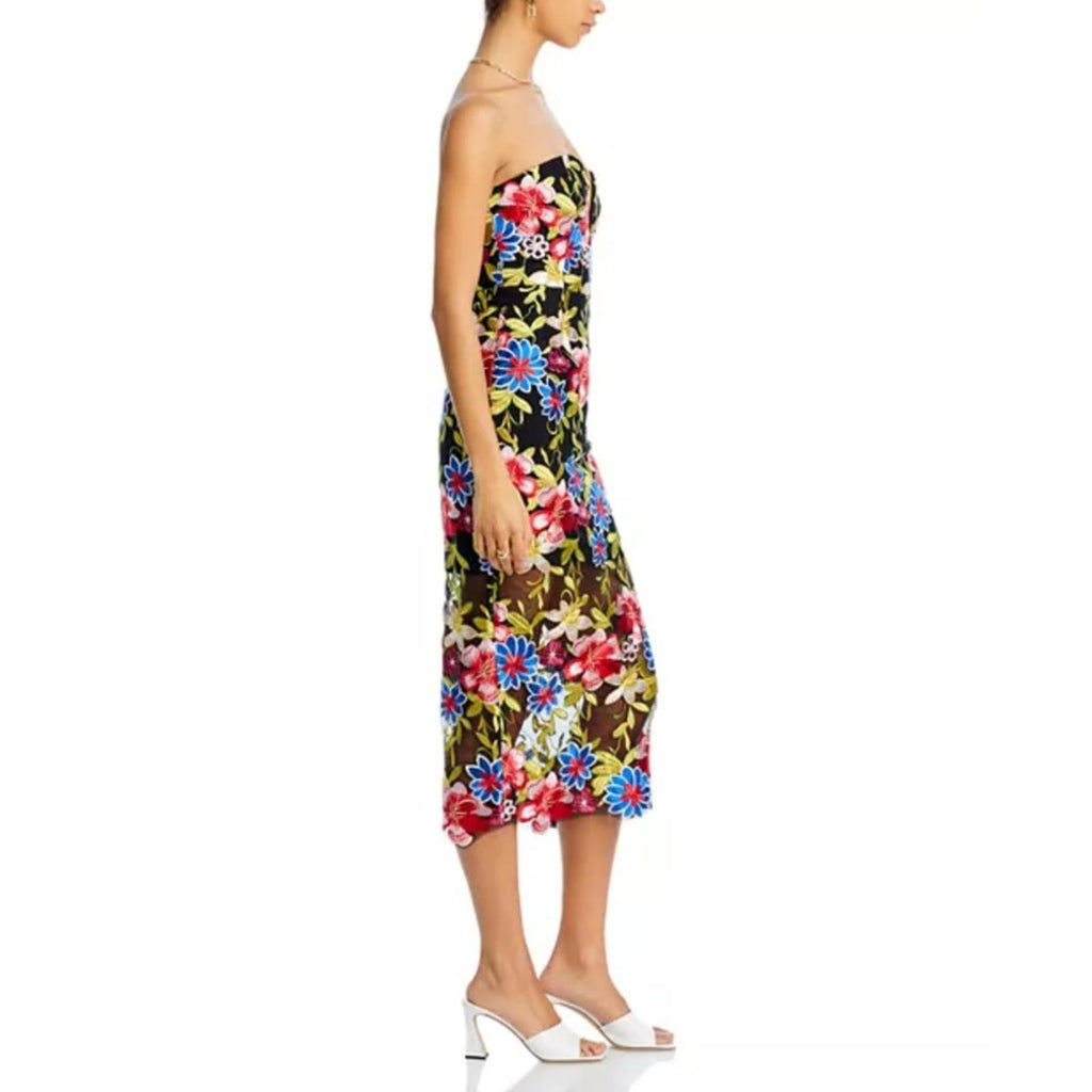 Milly Strapless Artem Spanish Garden Embroidery Midi Dress, Size 6, NEW