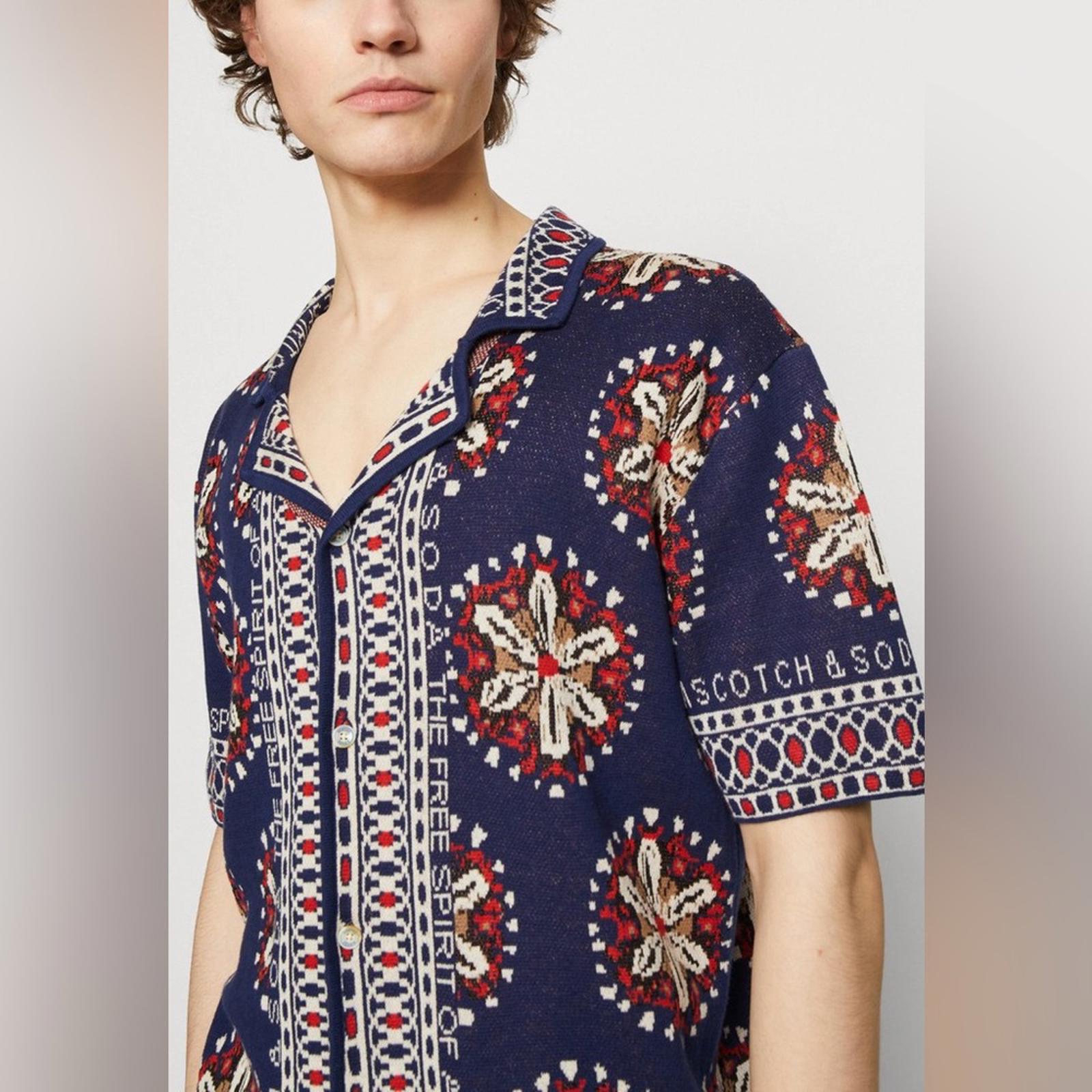 Scotch & Soda Jacquard Short-Sleeve Camp Shirt Textured Pattern Size L New w/Tag